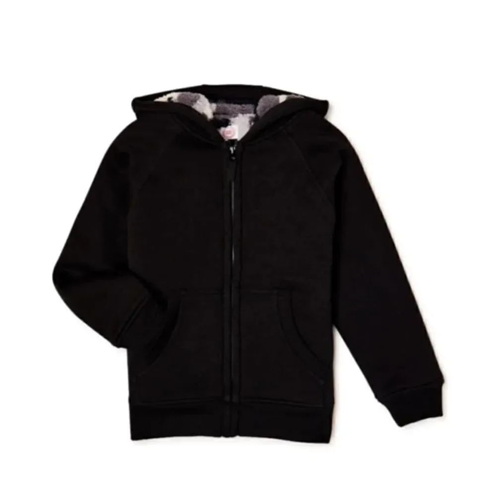 Wonder Nation Boys Faux Shearling-Lined Hoodie Jacket with Full Zip